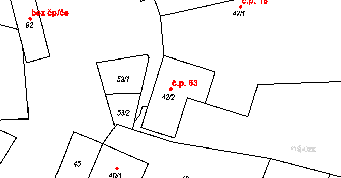 Líšná 63 na parcele st. 42/2 v KÚ Líšná u Zbiroha, Katastrální mapa
