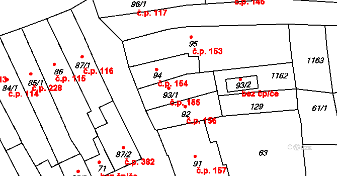 Broumov 155 na parcele st. 93/1 v KÚ Broumov, Katastrální mapa