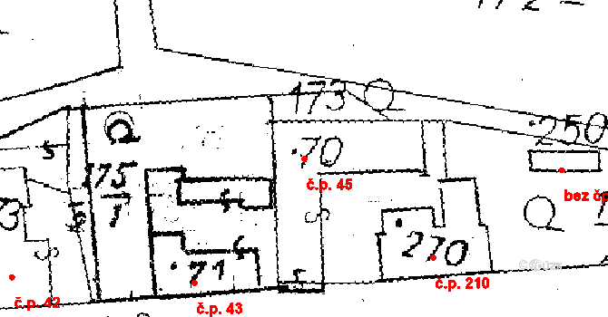 Choltice 45 na parcele st. 70 v KÚ Choltice, Katastrální mapa