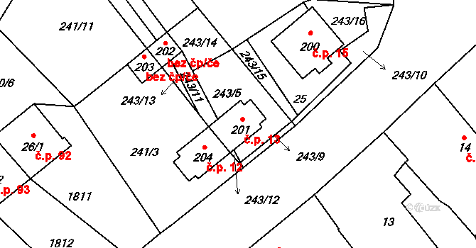 Křenov 13, Kájov na parcele st. 201 v KÚ Křenov u Kájova, Katastrální mapa
