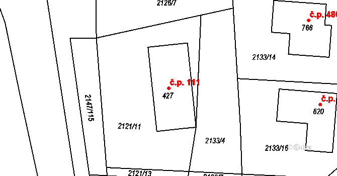 Katovice 111 na parcele st. 427 v KÚ Katovice, Katastrální mapa