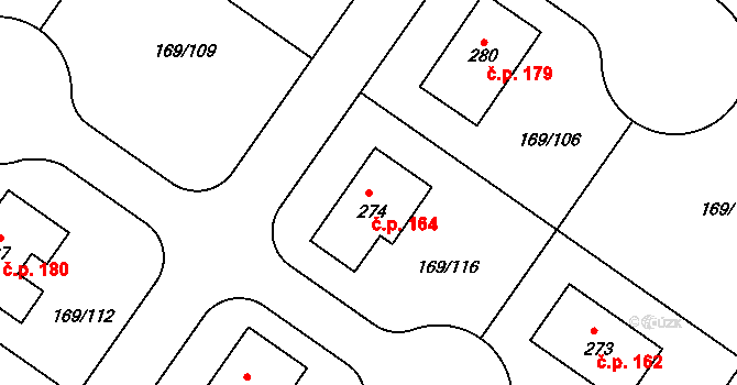 Tuchoraz 164 na parcele st. 274 v KÚ Tuchoraz, Katastrální mapa