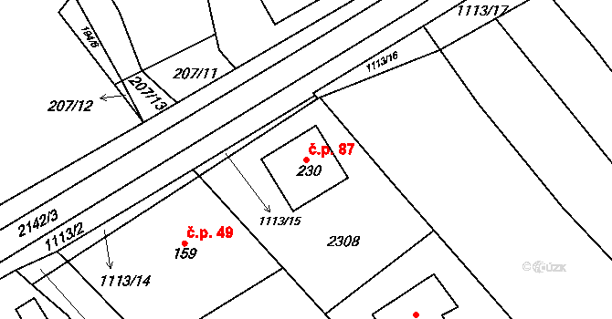 Řetechov 87, Luhačovice na parcele st. 230 v KÚ Řetechov, Katastrální mapa