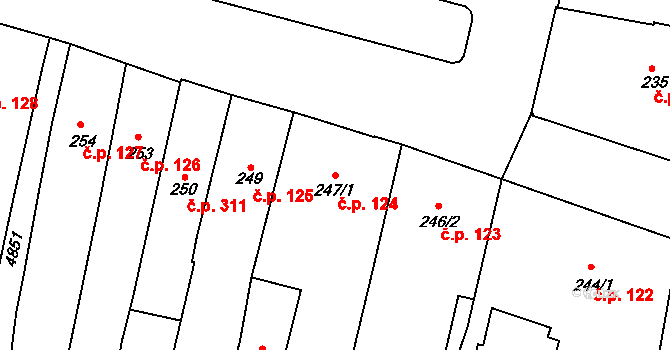 Louny 124 na parcele st. 247/1 v KÚ Louny, Katastrální mapa