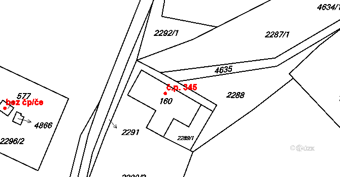 Krásný Les 345, Petrovice na parcele st. 160 v KÚ Krásný Les v Krušných horách, Katastrální mapa