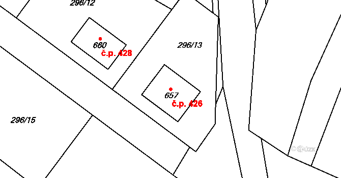 Dobronín 426 na parcele st. 657 v KÚ Dobronín, Katastrální mapa