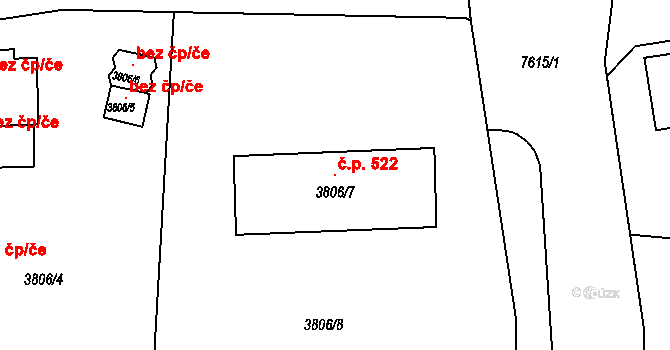 Lískovec 522, Frýdek-Místek na parcele st. 3806/7 v KÚ Lískovec u Frýdku-Místku, Katastrální mapa