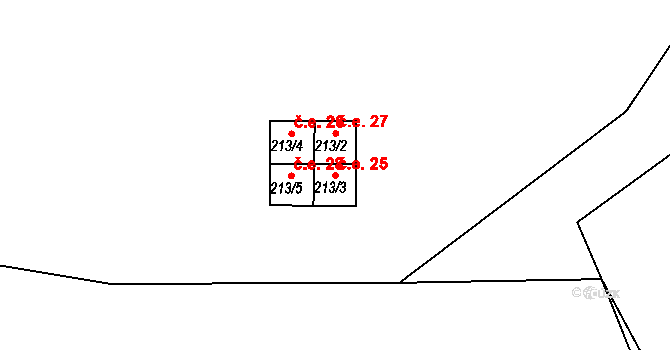 Rašovice 25, Týniště nad Orlicí na parcele st. 213/3 v KÚ Rašovice u Týniště nad Orlicí, Katastrální mapa