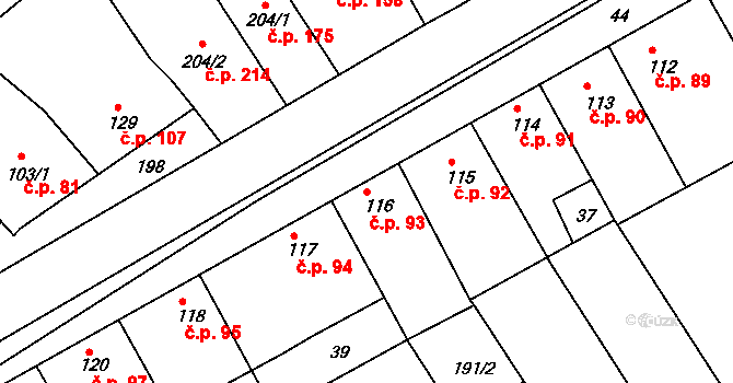 Vrbátky 93 na parcele st. 116 v KÚ Vrbátky, Katastrální mapa