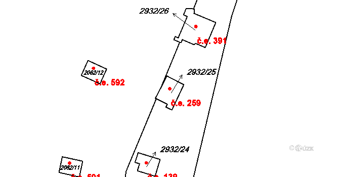 Lančov 259 na parcele st. 2932/25 v KÚ Lančov, Katastrální mapa
