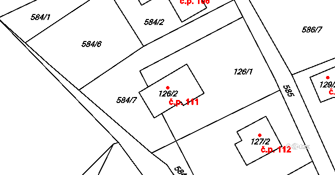 Hájek 111 na parcele st. 126/2 v KÚ Hájek u Ostrova, Katastrální mapa