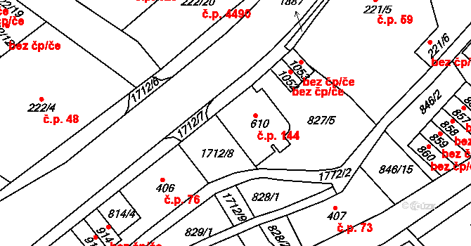 Jablonecké Paseky 144, Jablonec nad Nisou na parcele st. 610 v KÚ Jablonecké Paseky, Katastrální mapa
