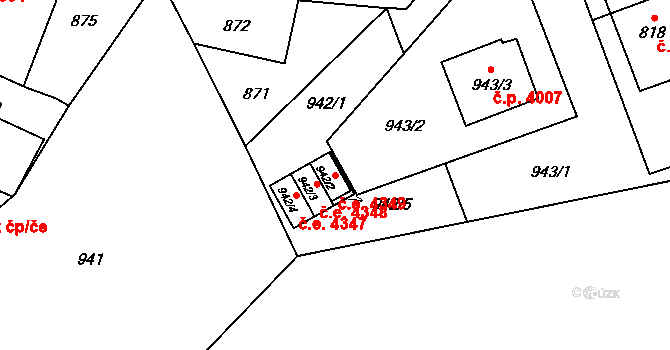 Jihlava 4349 na parcele st. 942/2 v KÚ Jihlava, Katastrální mapa