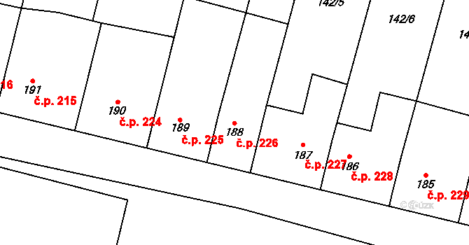 Rožďalovice 226 na parcele st. 188 v KÚ Rožďalovice, Katastrální mapa