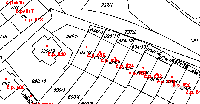 Arnultovice 625, Nový Bor na parcele st. 634/3 v KÚ Arnultovice u Nového Boru, Katastrální mapa