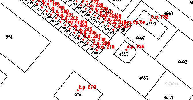 Veverská Bítýška 210 na parcele st. 489 v KÚ Veverská Bítýška, Katastrální mapa
