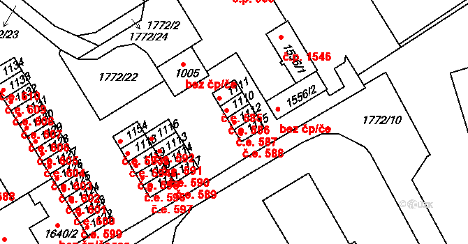 Tišnov 587 na parcele st. 1112 v KÚ Tišnov, Katastrální mapa