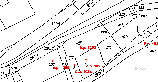 Švermov 1073, Kladno na parcele st. 72/1 v KÚ Hnidousy, Katastrální mapa