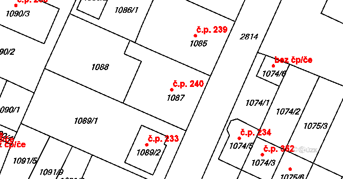 Dačice V 240, Dačice na parcele st. 1087 v KÚ Dačice, Katastrální mapa
