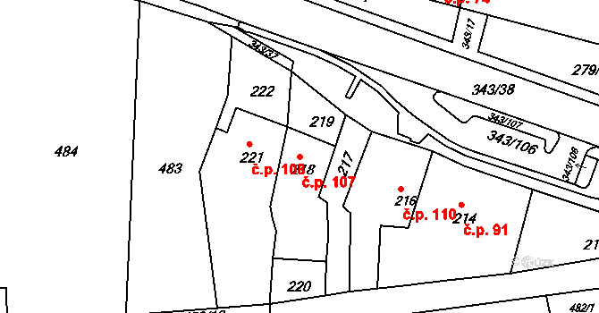 Lažánky 107, Blansko na parcele st. 218 v KÚ Lažánky u Blanska, Katastrální mapa