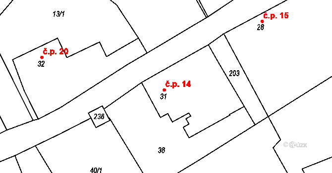 Podbrdy 14 na parcele st. 31 v KÚ Podbrdy, Katastrální mapa