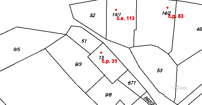 Třebel 31, Černošín na parcele st. 13 v KÚ Třebel, Katastrální mapa