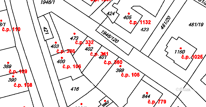 Třebechovice pod Orebem 360 na parcele st. 401 v KÚ Třebechovice pod Orebem, Katastrální mapa