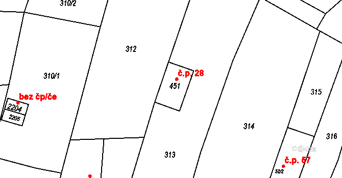 Chlumec nad Cidlinou II 28, Chlumec nad Cidlinou na parcele st. 451 v KÚ Chlumec nad Cidlinou, Katastrální mapa