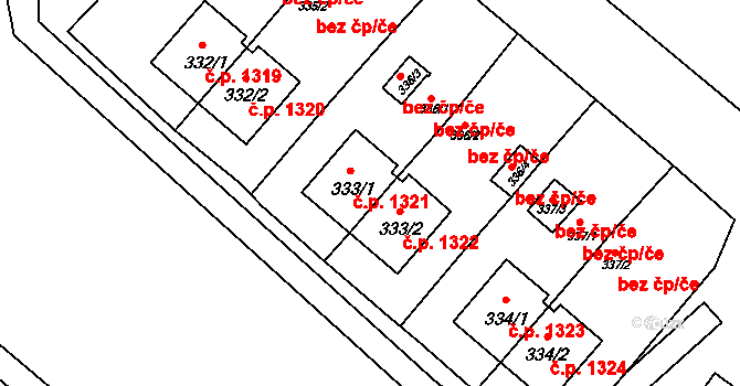 Luboměř pod Strážnou 1321 na parcele st. 333/1 v KÚ Luboměř u Potštátu, Katastrální mapa
