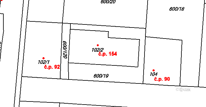 Poplze 154, Libochovice na parcele st. 102/2 v KÚ Poplze, Katastrální mapa