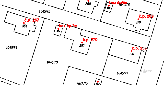 Dlouhá Třebová 270 na parcele st. 352 v KÚ Dlouhá Třebová, Katastrální mapa