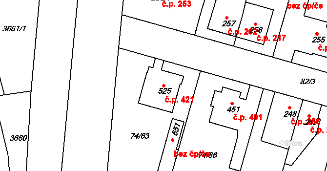 Litol 421, Lysá nad Labem na parcele st. 525 v KÚ Litol, Katastrální mapa
