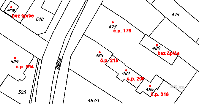 Milovice 215 na parcele st. 483 v KÚ Milovice nad Labem, Katastrální mapa