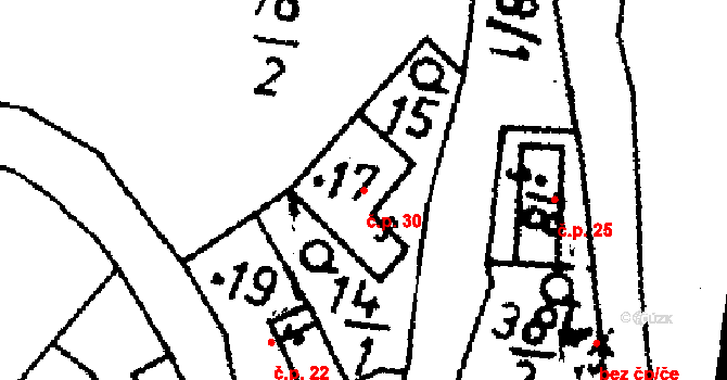 Pacelice 30, Škvořetice na parcele st. 17 v KÚ Pacelice, Katastrální mapa