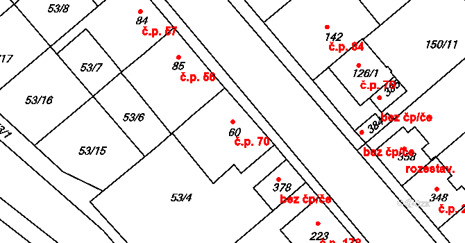 Týn 70, Třebíč na parcele st. 60 v KÚ Týn u Třebíče, Katastrální mapa