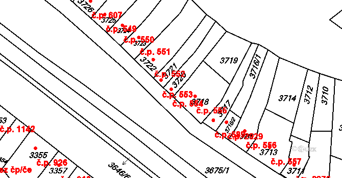 Líšeň 554, Brno na parcele st. 3720 v KÚ Líšeň, Katastrální mapa