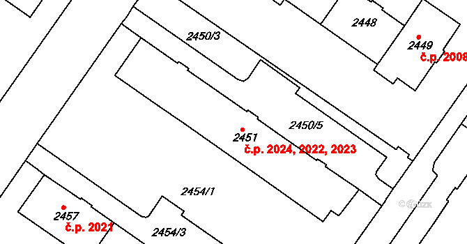 Žabovřesky 2023, Brno na parcele st. 2451 v KÚ Žabovřesky, Katastrální mapa