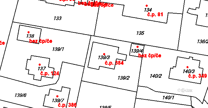 Klokoty 354, Tábor na parcele st. 139/3 v KÚ Klokoty, Katastrální mapa