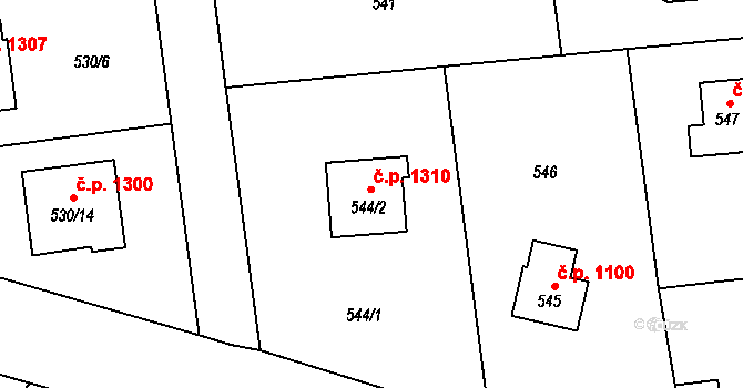 Šenov 1310 na parcele st. 544/2 v KÚ Šenov u Ostravy, Katastrální mapa