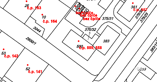 Plzeňské Předměstí 558,559, Rokycany na parcele st. 500 v KÚ Rokycany, Katastrální mapa