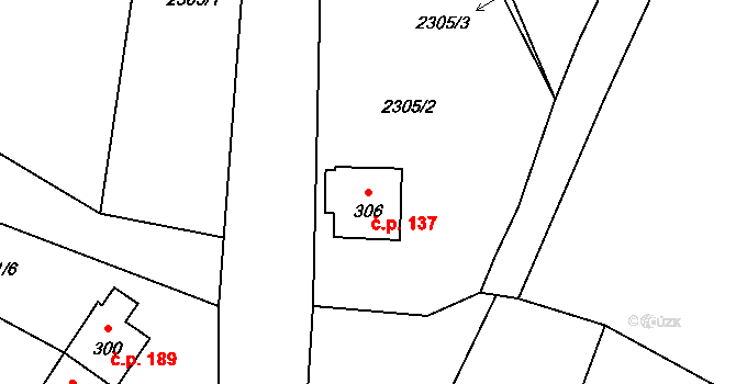 Nová Ves 137, Třemešné na parcele st. 306 v KÚ Nová Ves pod Přimdou, Katastrální mapa