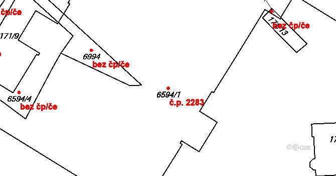 Cheb 2283 na parcele st. 6594/1 v KÚ Cheb, Katastrální mapa