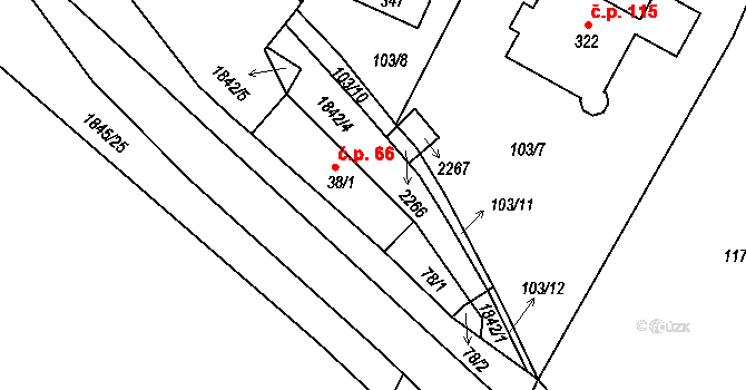 Zavlekov 66 na parcele st. 38/1 v KÚ Zavlekov, Katastrální mapa