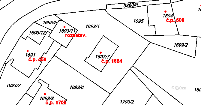 Turnov 1654 na parcele st. 1693/7 v KÚ Turnov, Katastrální mapa