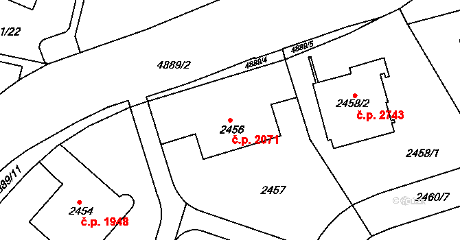 Smíchov 2071, Praha na parcele st. 2456 v KÚ Smíchov, Katastrální mapa