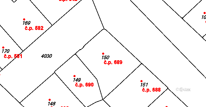 Dejvice 689, Praha na parcele st. 150 v KÚ Dejvice, Katastrální mapa
