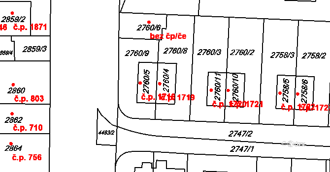 Strašnice 1719, Praha na parcele st. 2760/4 v KÚ Strašnice, Katastrální mapa