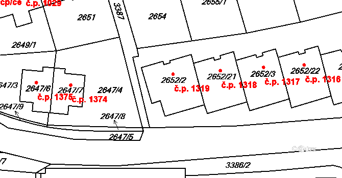 Michle 1319, Praha na parcele st. 2652/2 v KÚ Michle, Katastrální mapa