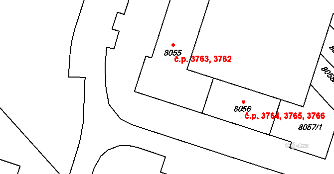Hodonín 3762,3763 na parcele st. 8055 v KÚ Hodonín, Katastrální mapa