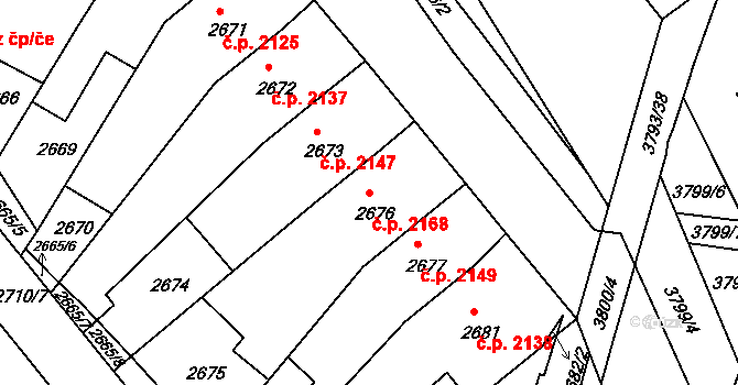Chomutov 2168 na parcele st. 2676 v KÚ Chomutov II, Katastrální mapa